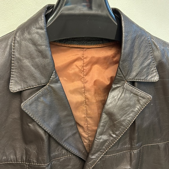 Rare vintage 70s calf leather 3 button down jacket large - Picture 2 of 11